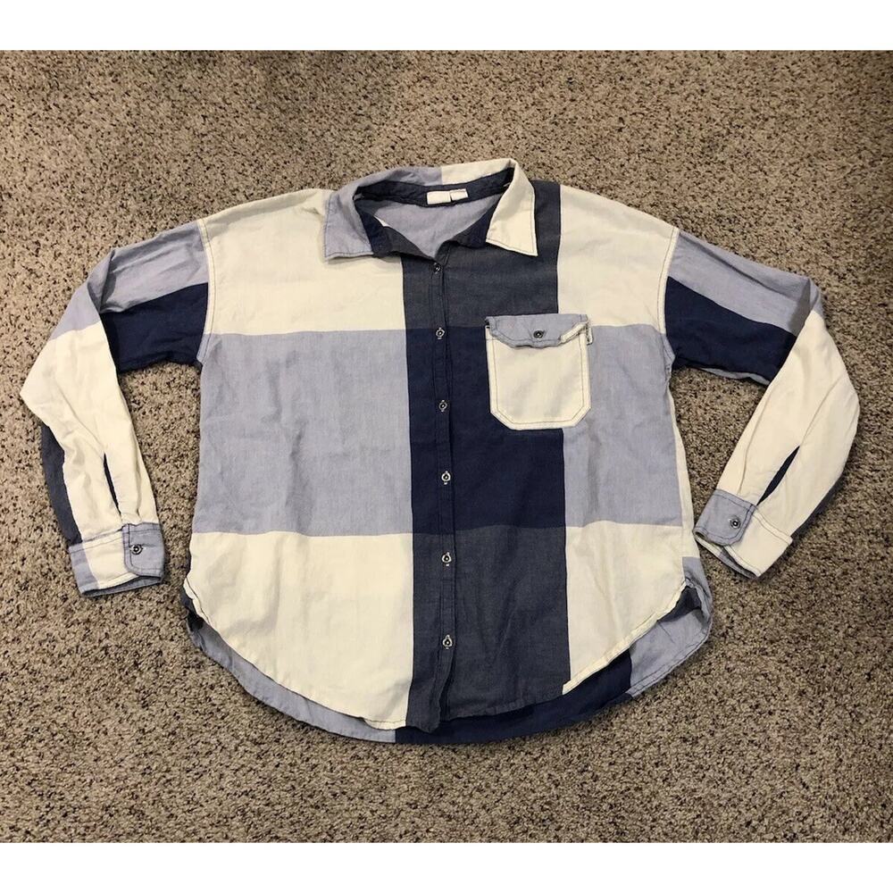 Roxy Breezy Blue Woman’s M Long Sleeve Top Button Down Shirt Color Block J2